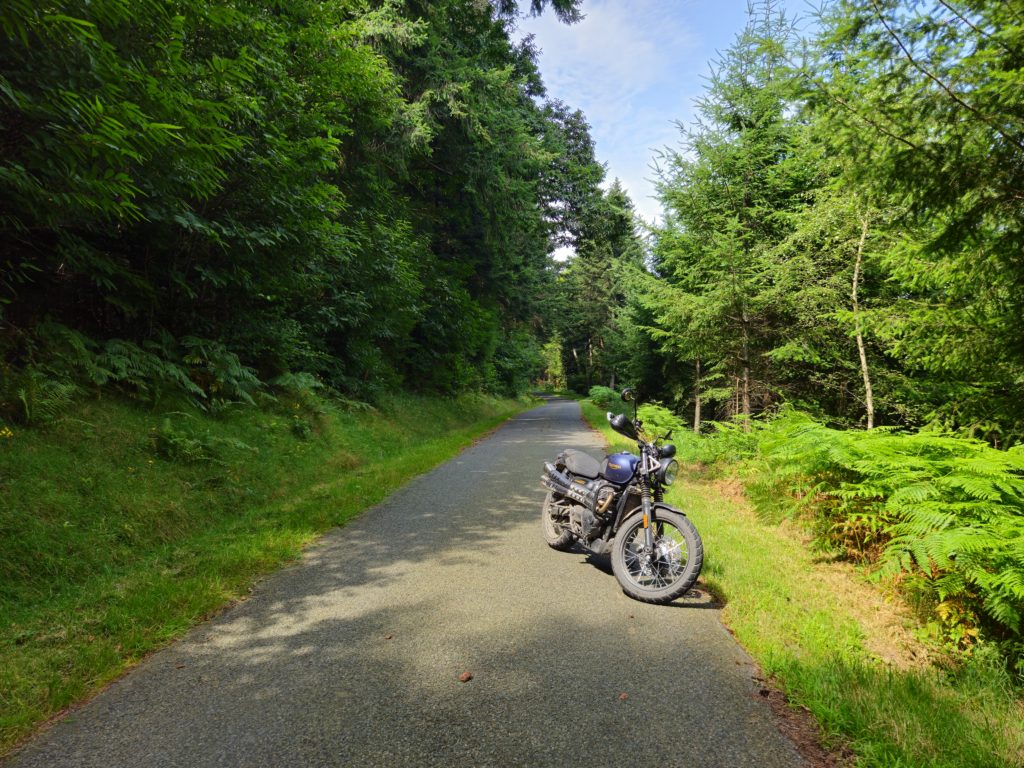 Partie route au cœur des forêts du Beaujolais vert au cours de notre voyage à moto en Beaujolais