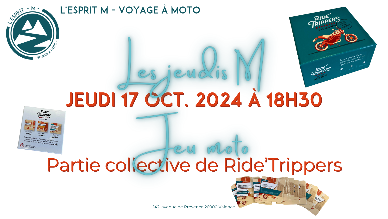 Jouons à un jeu apéro moto : Ride' Trippers. Dans le cadre des Jeudis M, partie collective le 17 octobre 2024 à 18h30