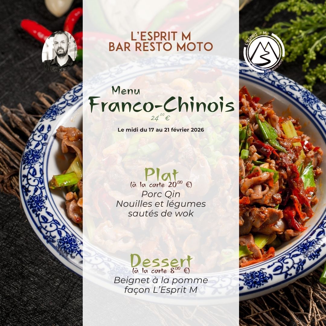 Menu franco-chinois pour le Nouvel An Chinois à L'Esprit M - Bar Resto Moto : plat de porc Qin et beignet à la pomme façon L'Esprit M